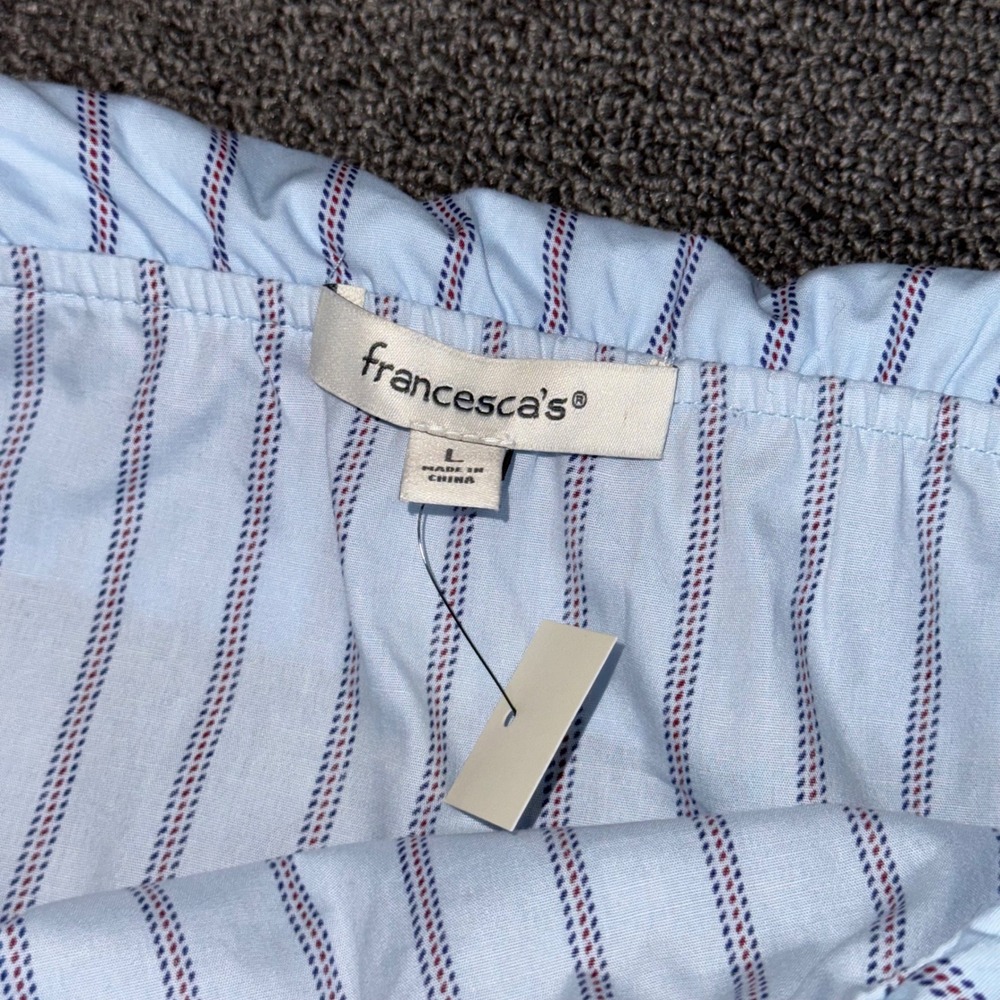 Francesca's Blue Striped Off Shoulder Bow Top Cotton Blouse Large Coastal Wear - Picture 4 of 9